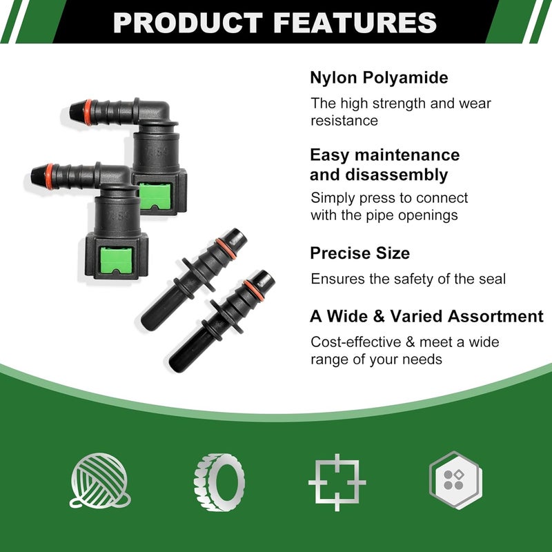 Japtend Fuel Line Quick Connect Fittings, 2 Sets Fuel Line Hose Release Connect Fittings Include 90 Degree Elbow Pipe Connector SAE 7.89mm to ID 6mm - Image 3